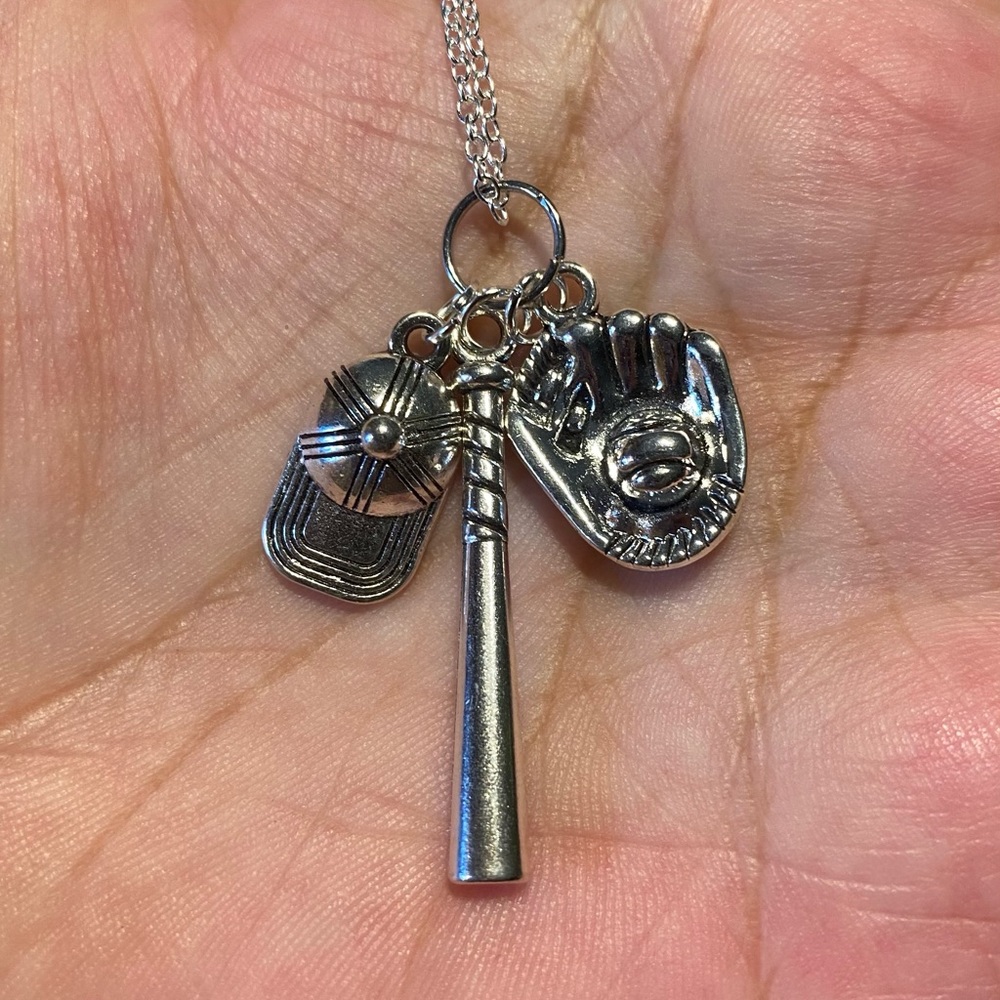 Baseball softball mom necklace 925 silver S925 chain NEW bat ball mitt glove